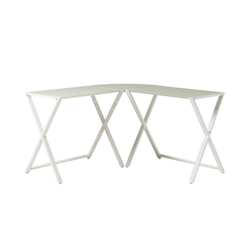 Middlebrook Hardy X-frame Metal and Glass Corner Computer Desk - White