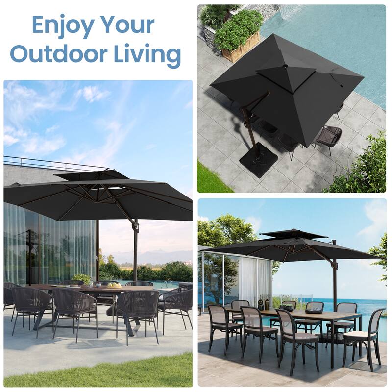 9 FT x 12 FT Outdoor Patio Dual Top Umbrella Cantilever Offset with No Base