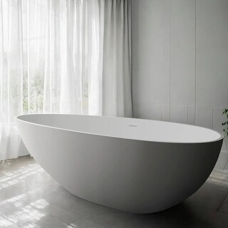 KISRAIS 59" X 30.75" Solid Surface Artificial Stone Freestanding Soaking Bathtub