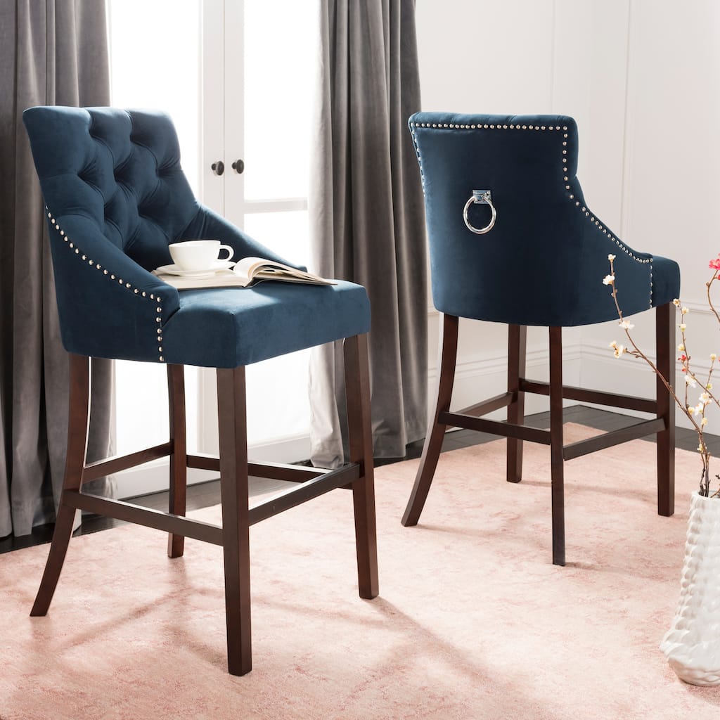 SAFAVIEH Clara 30-inch Tufted Wing Back Bar Stool (Set of 2) - 22.5" x 25" x 45" - 23Wx25Dx45H