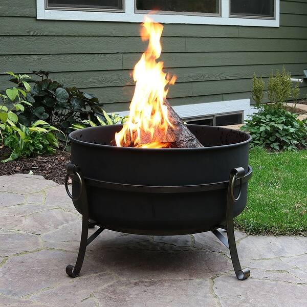 Shop Sunnydaze Black Steel Outdoor Cauldron Fire Pit With Spark