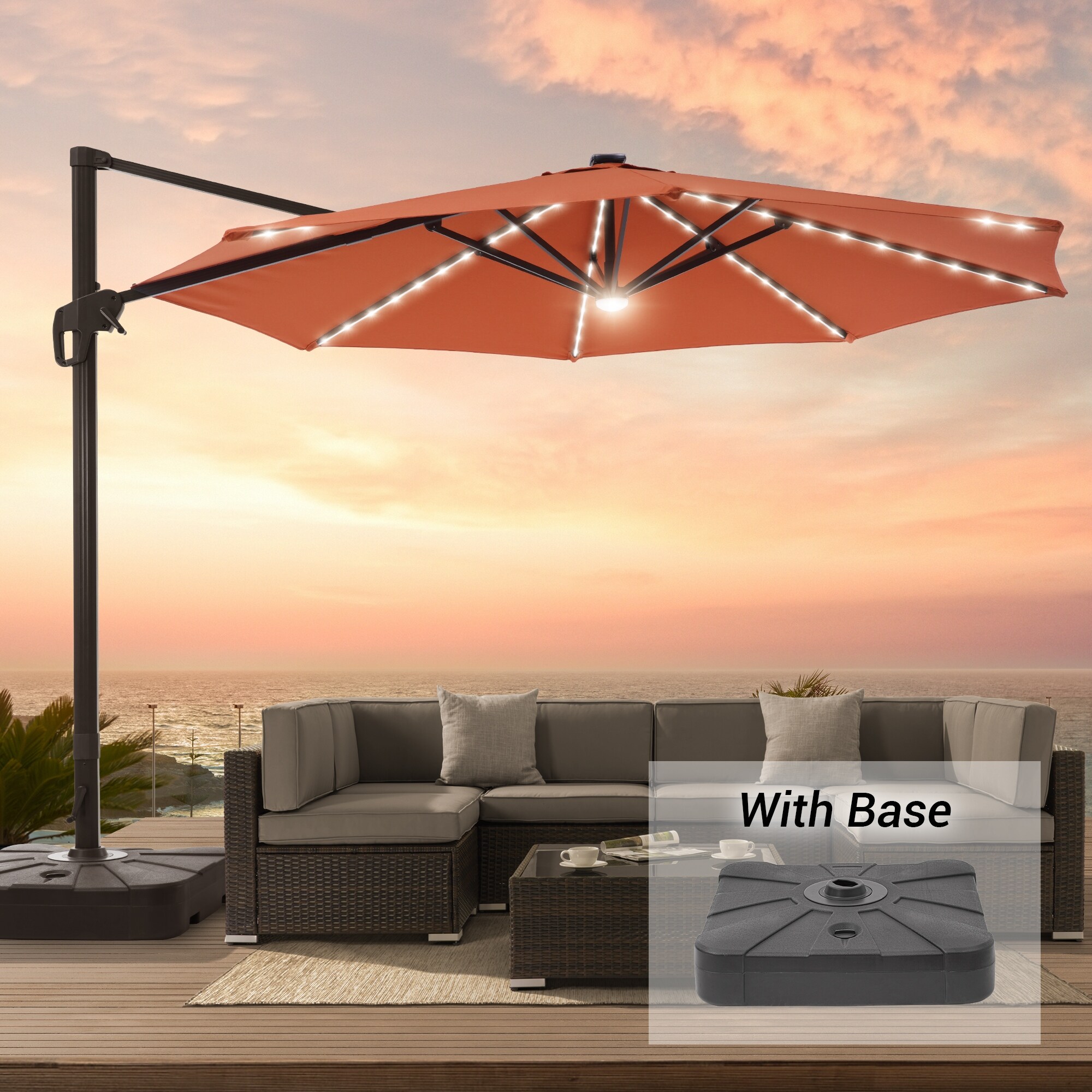 AOOLIMICS 11 ft. Solar LED Patio Offset Cantilever Umbrella With Base - Bed  Bath u0026 Beyond - 35374430
