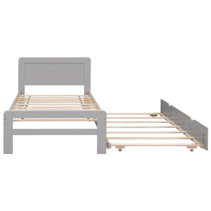 Modern Design Twin Size Platform Bed Frame w/ Twin Size Trundle, White