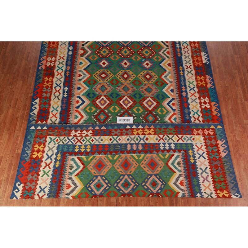 Geometric Kilim Oriental Large Rug Living Room Hand-Woven Wool Carpet - 10'2"x 16'3"