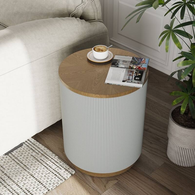 Modern Round Coffee Table，Wood Coffee Table, Solid Wood Veneer, For Living Room, Gray