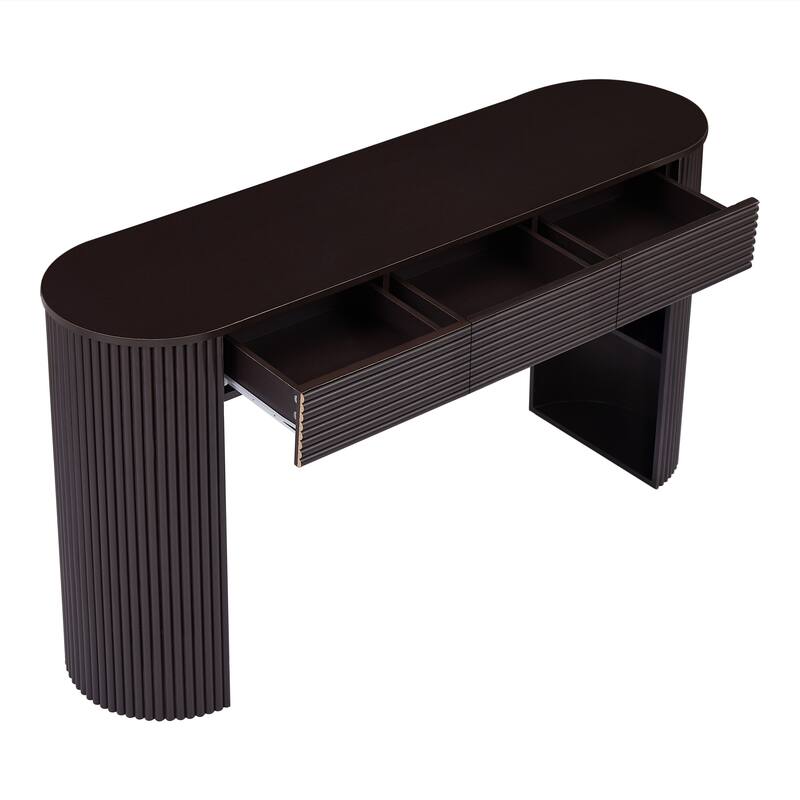 Christopher Knight Home - Maravelle MDF 3 Drawers Console Table with Round Slat Texture and Storage