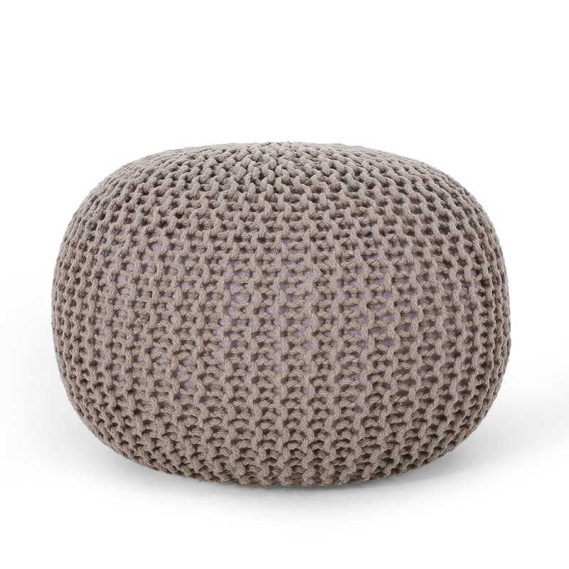 Nahunta Modern Knitted Cotton Round Pouf by Christopher Knight Home - Brown
