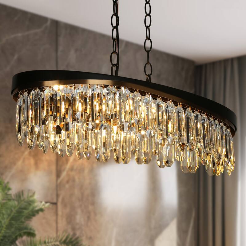 Modern Crystal 6-Light Chandelier Black Gold Kitchen Island Lights