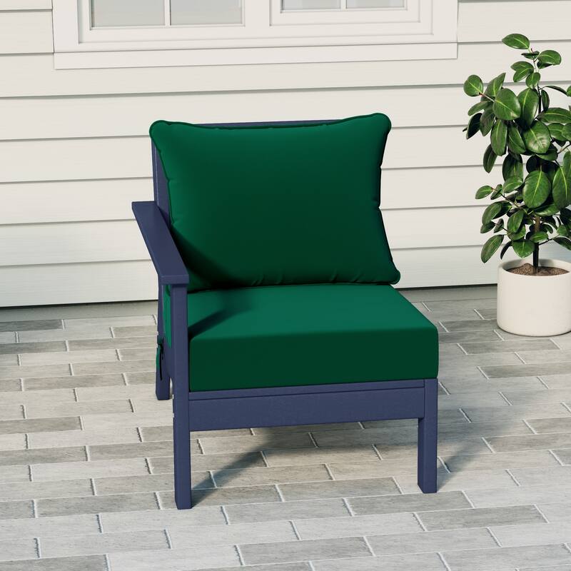 Birchwood All Weather HDPE Outdoor Patio Deep Seating Navy Blue Left Arm Facing Chair With Cushions (1-Piece) - Navy Blue/Green