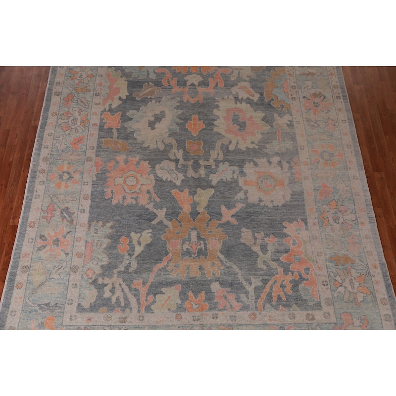 Hand Knotted Oriental 100% Wool Carpet Transitional All-Over Navy Blue & Blues Oushak Area Rug - 11' 10'' X 9' 0''