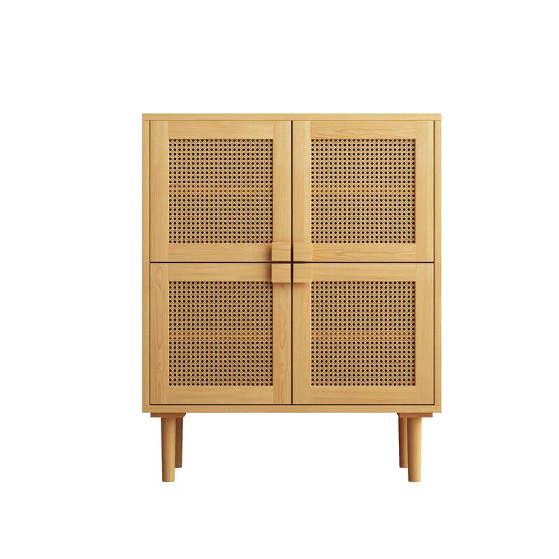 4-Doors Rattan Mesh Storage Cabinet Sideboard with Eight Storage Spaces