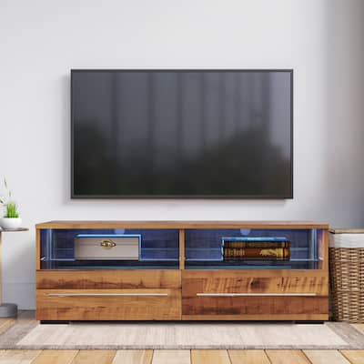 53.5 IN. Wood Grain Color TV Cabinet with Two Drawers and Adjustable Shelves
