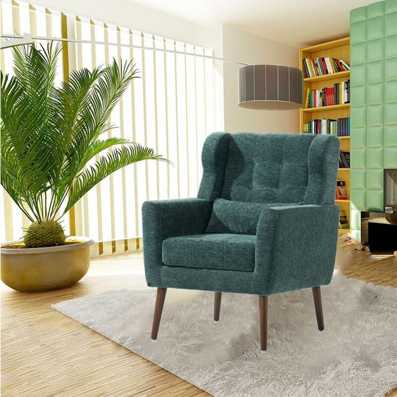 Modern Accent Chair Upholstered Foam Filled Living Room Chairs Comfy Reading Chair - Blackish Green