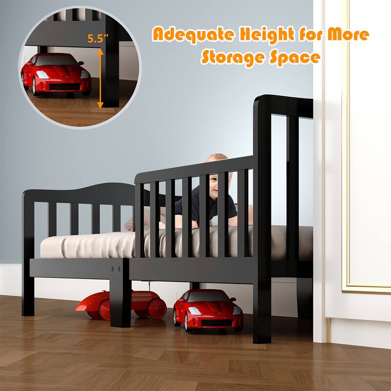 Costway Kids Toddler Wood Bed Bedroom Furniture w/ Guardrails - See Details