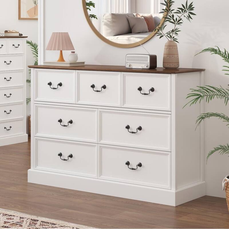 7 Dresser Chests for Bedroom,48" Wood Dresser Chest of Drawers Organizer Storage