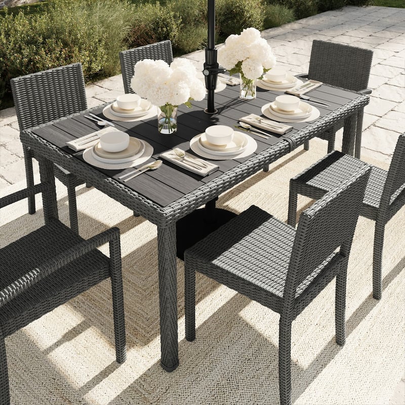 Martha Stewart 60" Outdoor Rattan Wicker Patio Table with Engineered Wood Top - 39"W x 62"D x 30"H