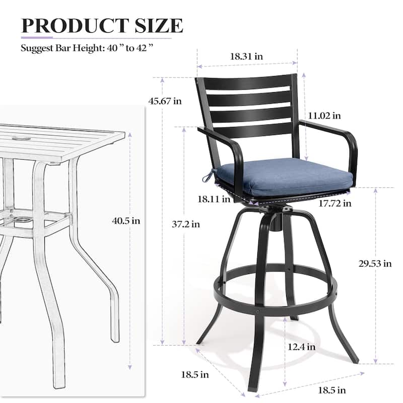 Crestlive Products Outdoor Outdoor Cast Aluminum Swivel Bar Stools with Sunbrella Cushion