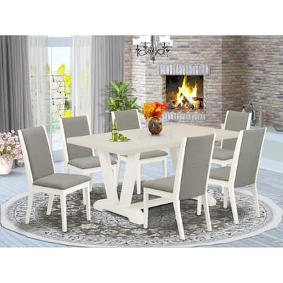 HomeStock 7-Piece Natural Oak Finish Solid Wood Top Dining Table with 6-Chairs