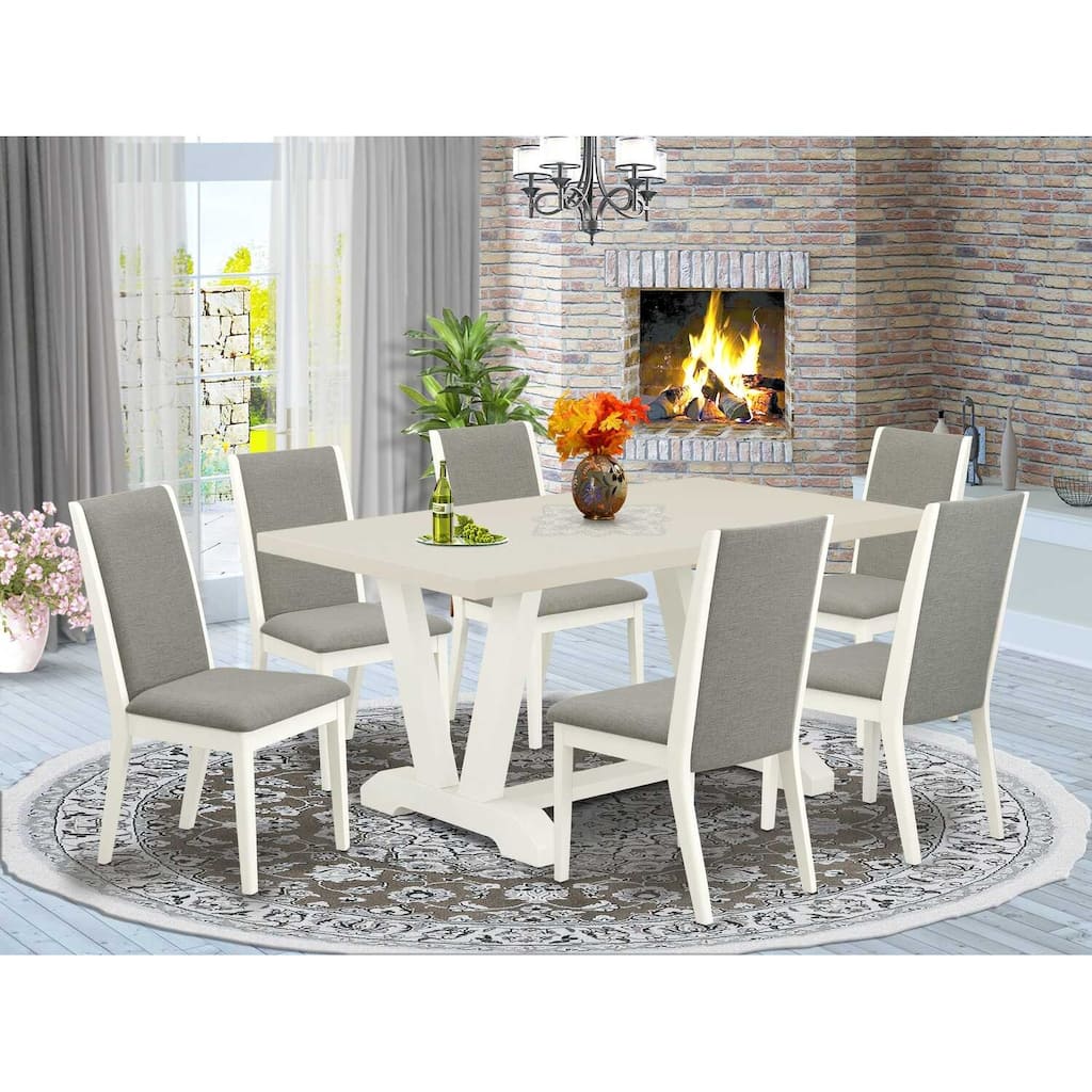 HomeStock 7-Piece Natural Oak Finish Solid Wood Top Dining Table with 6-Chairs