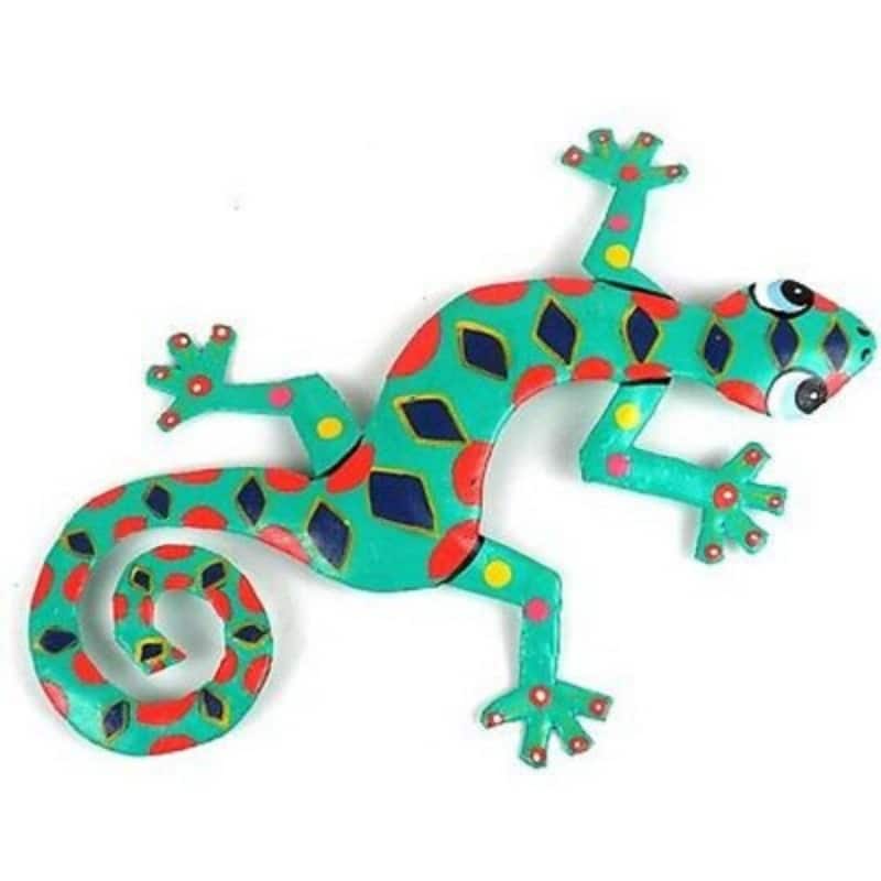 Handmade Recycled Metal Gecko Wall Art (Haiti) - Green Diamond