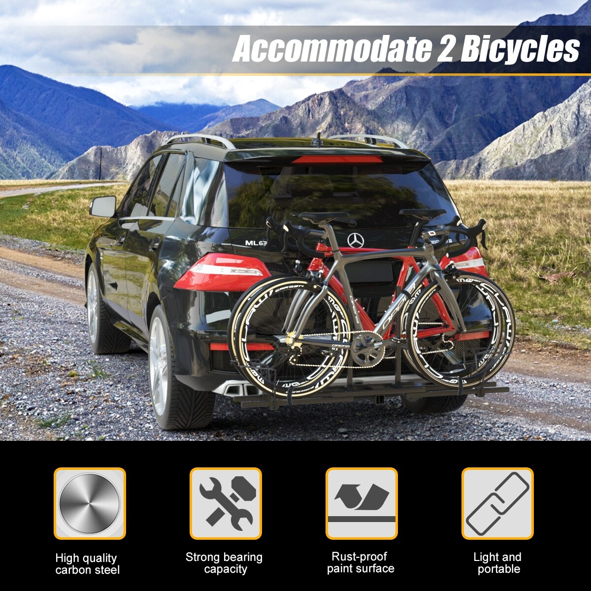 Costway Upright Heavy Duty 2 Bike Bicycle Hitch Mount Carrier Platform