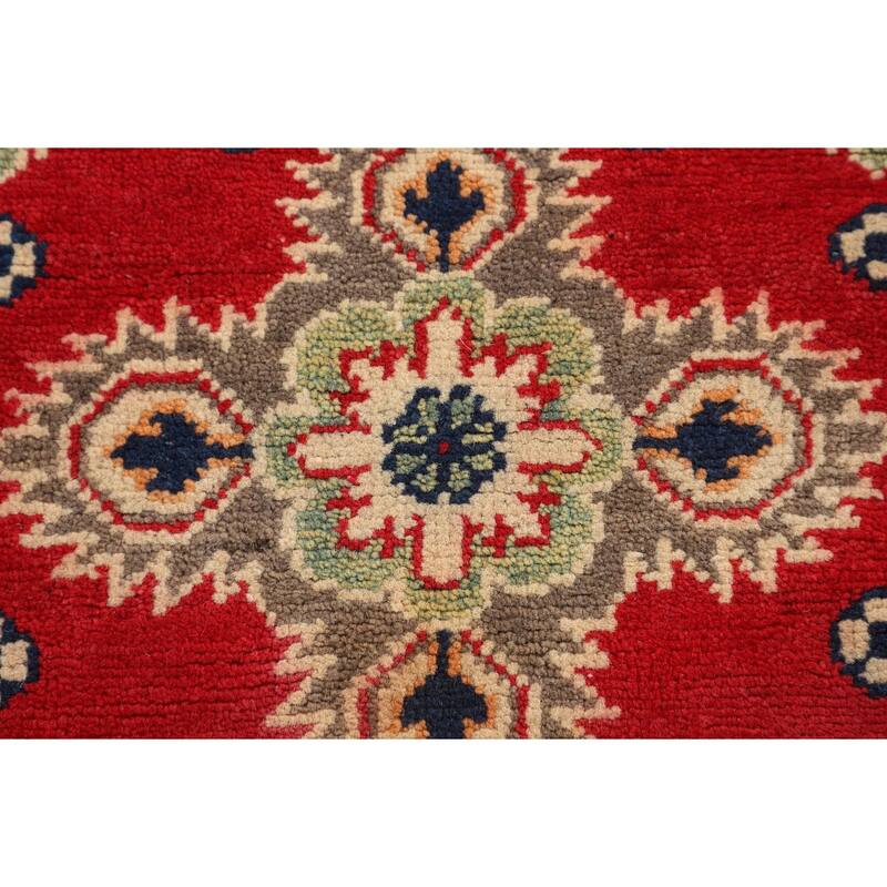 Kazak Accent Rug Hand-Knotted Geometric Red Wool Carpet - 2'10" x 4'1"