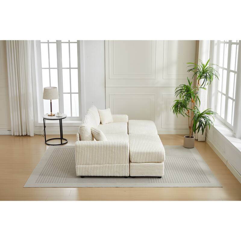 82" Corduroy 2-Piece Sectional Sofa with Slipcovers & 2 Pillows