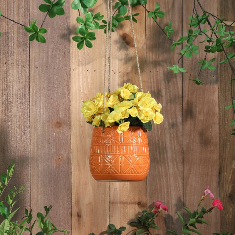 Sagebrook Home Neutral Textured Ceramic Hanging Planter