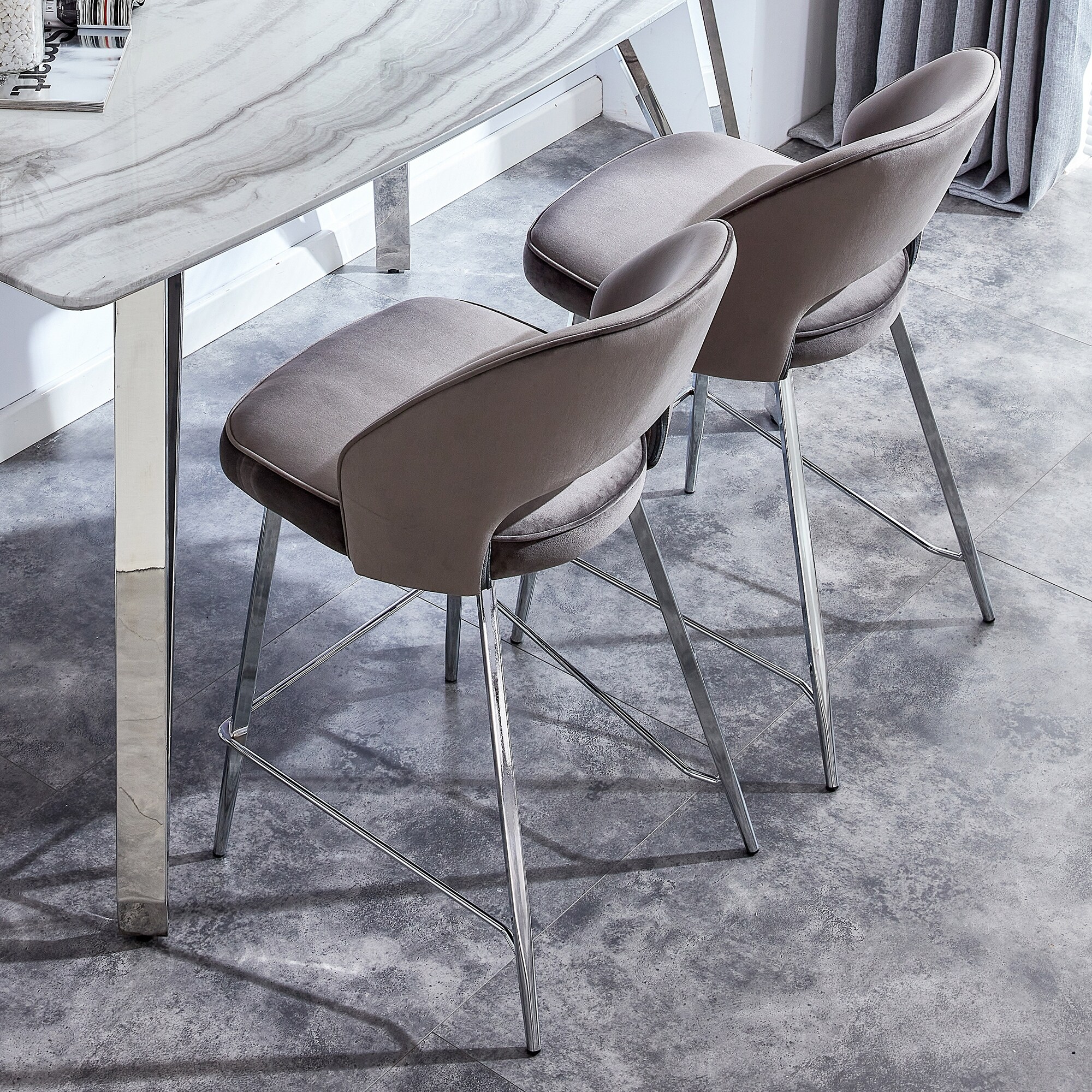 2 PCS Bar Chair.Dining Chair.Velvet Bar Stool with High-Density Foam