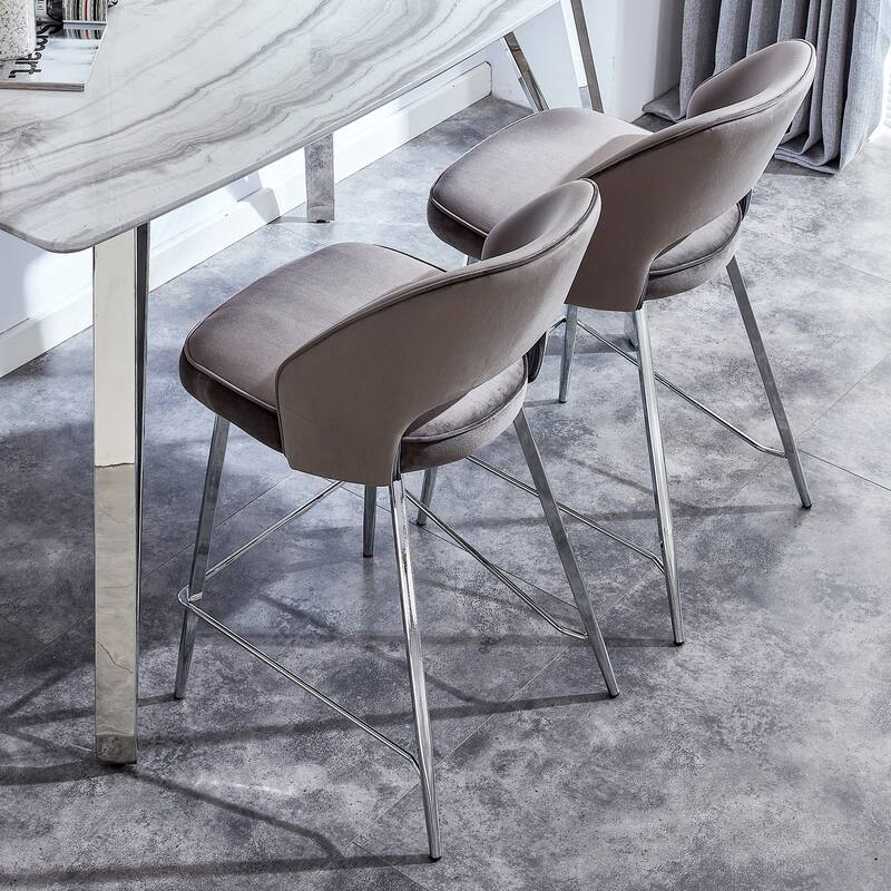 2PCS Bar Chair.Dining Chair.Bar Stool with Durable Electroplated Metal Legs - Set of 2 - Grey