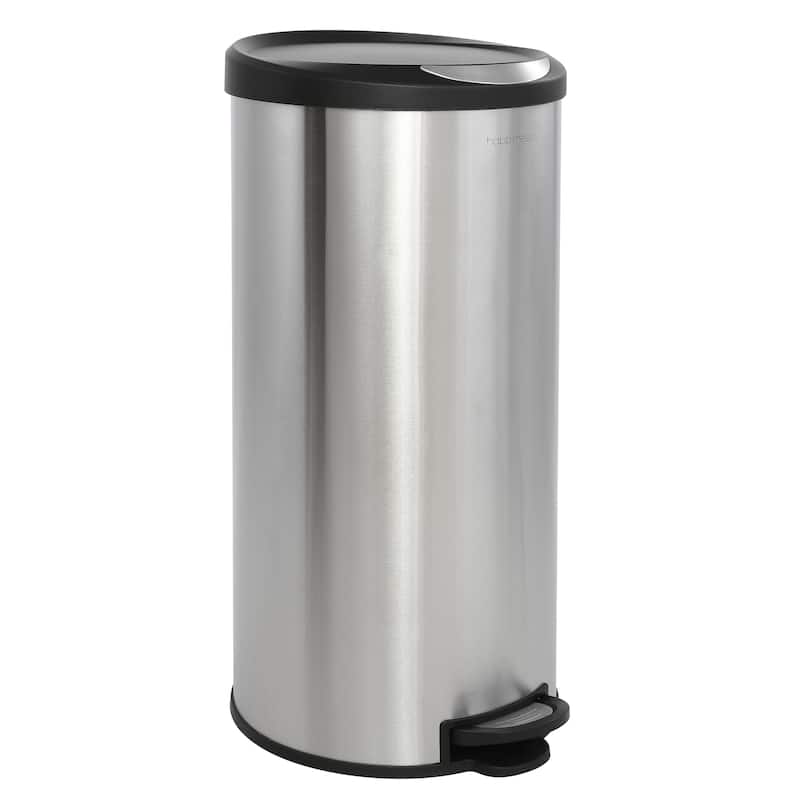 happimess Oscar Round 8-Gallon Step-Open Trash Can with FREE Mini Trash Can, Stainless Steel/Black