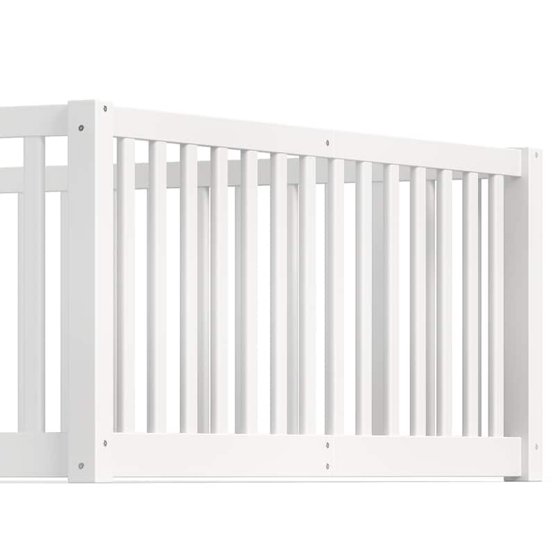 Montessori Floor Bed with Safety Guardrails & Door, Kids Low Profile Frame, Available in Queen/Full/Twin