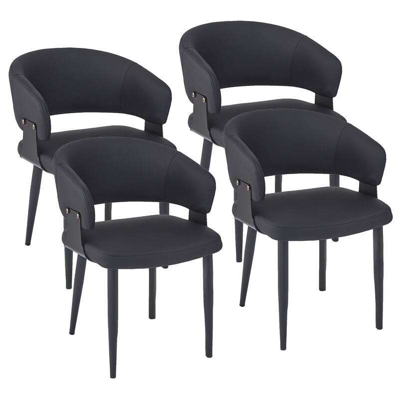 Modern Faux Leather and Metal Dining Chair, Set of 4