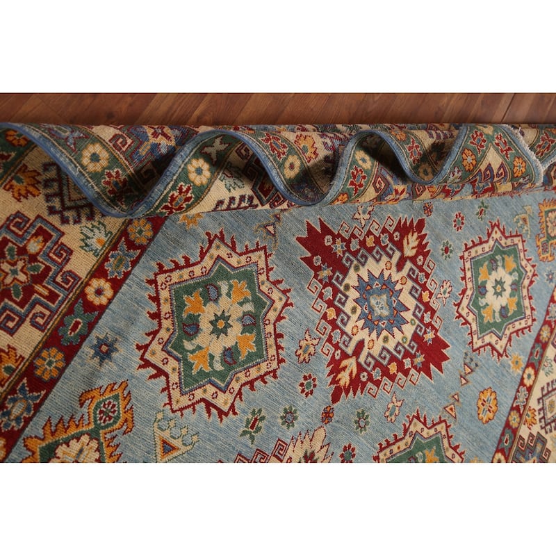 Light Blue Kazak Oriental Area Rug Handmade Wool Carpet - 6'6" x 9'7"