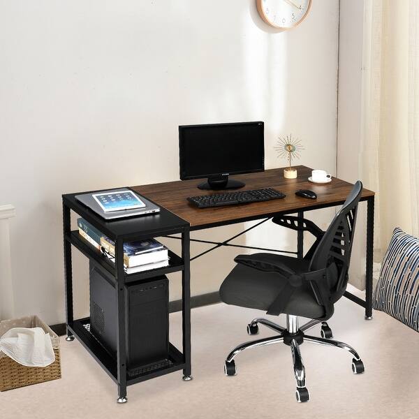 Bonzy Home Computer Desk 48 with Storage Shelves Student Study Writing Table for Home Office Modern Simple Style PC Laptop Table Rustic Black Metal Frame Brown Bonzy Home Computer Desk 48 with Storage Shelves Student Study Writing Table for Home Office Modern Simple Style PC Laptop Table Rustic Black Metal Frame Brown