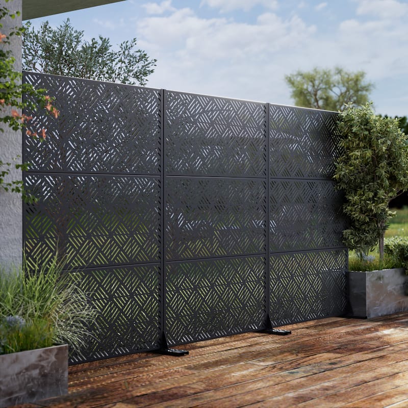Outdoor Privacy Screen Metal Privacy Screen Panel Free Standing - 72*47 - 72*47 - Black