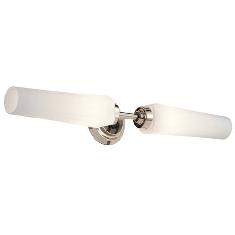 Kichler Truby 24.75 Inch 2 Light Vanity Light with Satin Etched Cased Opal Glass in Polished Nickel