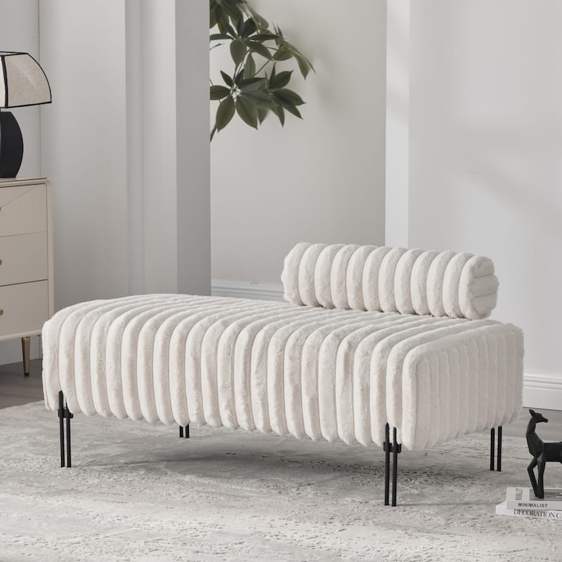 49.6"W Oversized Modern Upholstered Bench Ottoman with Metal Legs - Beige