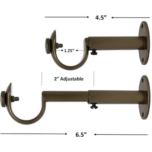 dimension image slide 0 of 7, Adjustable Solid Zinc Curtain Rod Bracket Wall Holder, Fits Up to 1 1/8" or 1 1/4" Rod, 2 Pieces