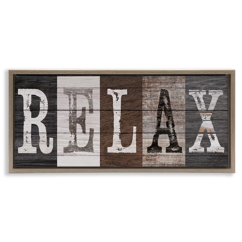 Stupell Rustic Bathroom Relax Letters Framed Floater Canvas Wall Art Design By Susan Arnot - 31 x 14 - Brown