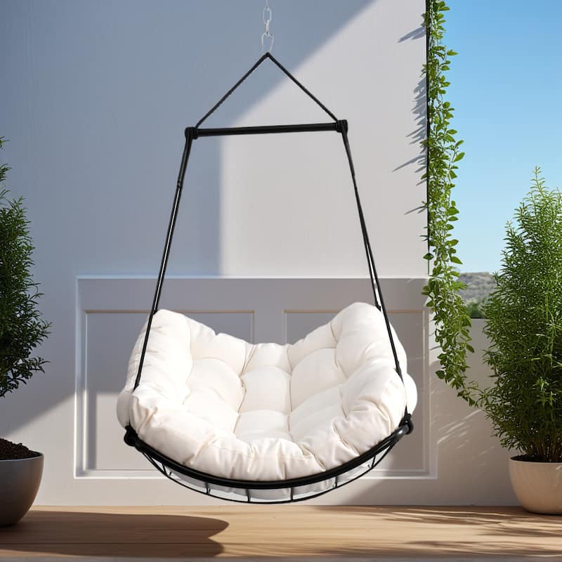 Luxury Hammock Chair Swing with Oversized Plush Cushion, Swivel Indoor/Outdoor Hanging Chair for Patio, Balcony, Bedroom