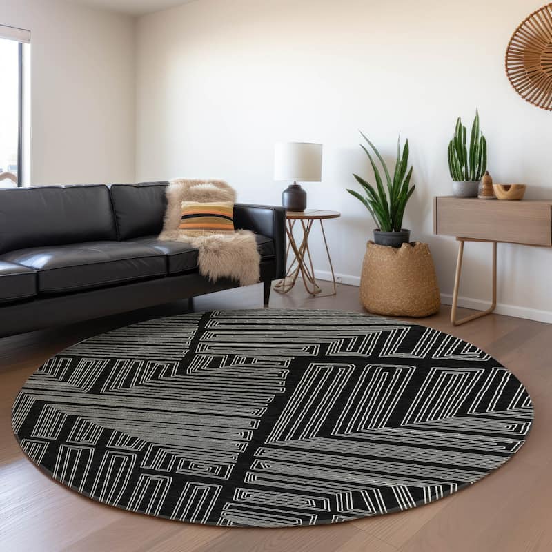 Premium Washable Super Soft Mid Century Modern Mayfield Rug - Black - 8' x 8'