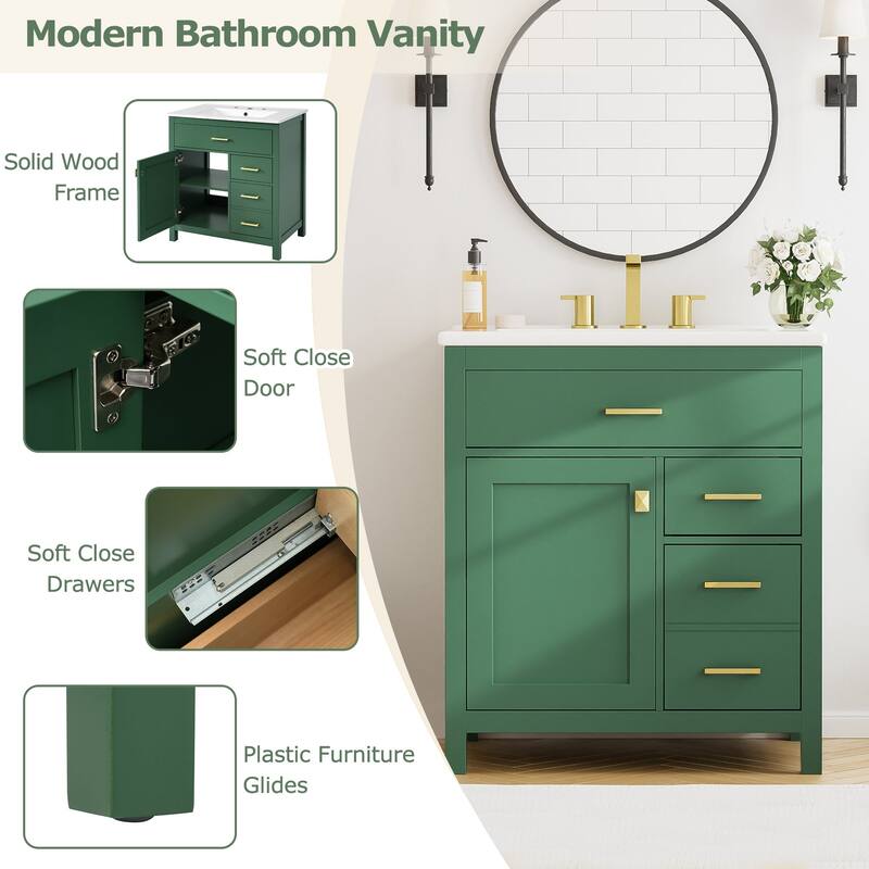 30 in. W x 18 in. D x 34 in. H Single Sink Freestanding Bath Vanity with White Ceramic Top