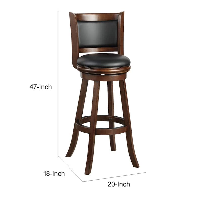 34 Inch Extra Tall Swivel Bar Stool, Wood, Faux Leather - 20 L x 18 W x 47 H