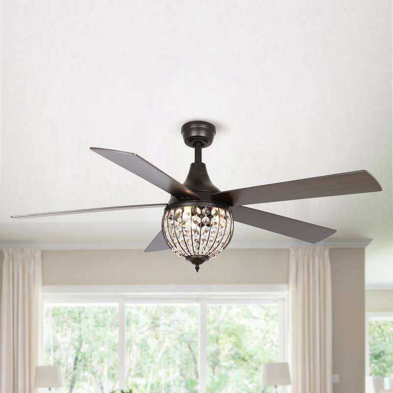 Modern 5-Blade Maroon Red Crystal Ceiling Fan with Remote and Light Kit - 52-in W x 20.9-in H