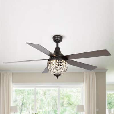 Modern 5-Blade Maroon Red Crystal Ceiling Fan with Remote and Light Kit - 52-in W x 20.9-in H