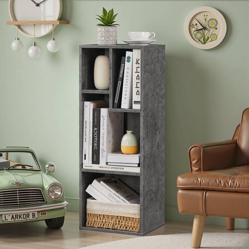 Javlergo Set of 2 Modern 4-Tier Bookshelves Asymmetric Storage Shelf Horizontal or Vertical Bookcase for Living Room Bedroom