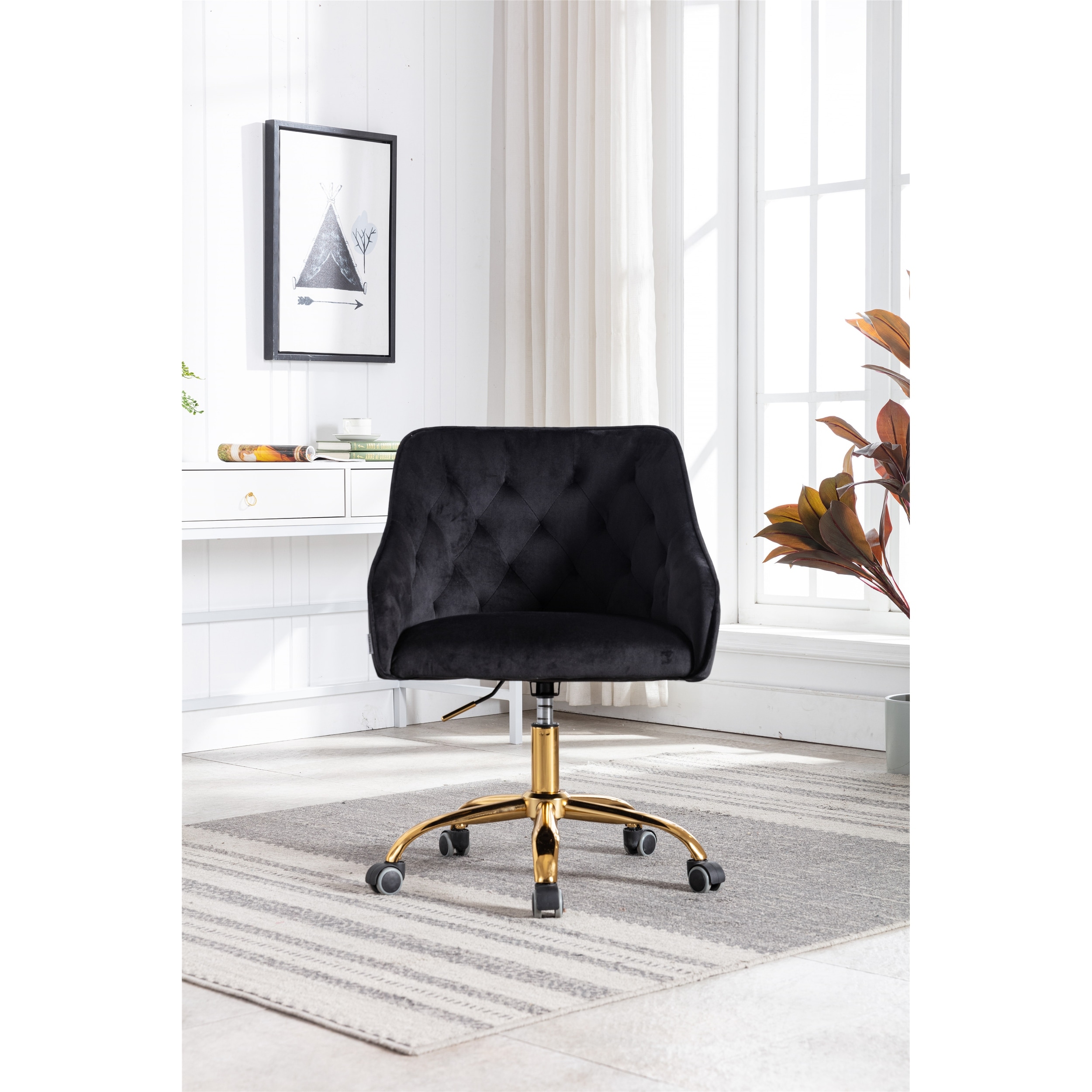 Home Office Desk Chair with Wheels Modern Upholstered Velvet