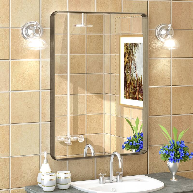 Modern Metal Frame Wall Mounted Bathroom Vanity Mirror - 30X21 - Bronze