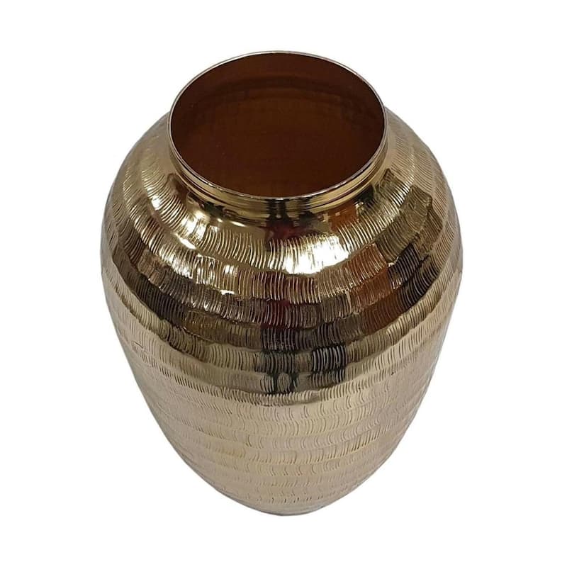 13" Gold Hammered Aluminum Urn Table Vase - 8.00